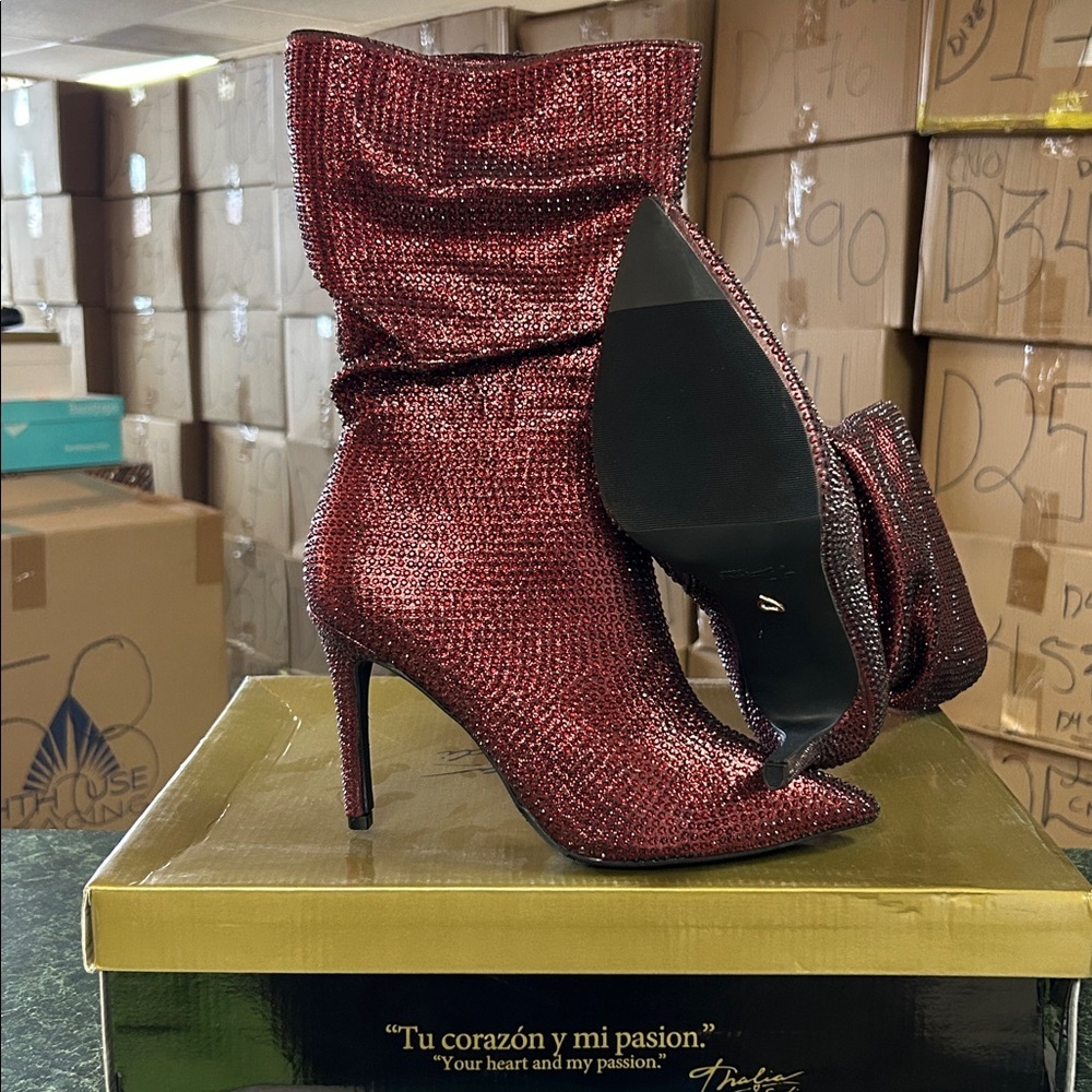 Thalia Sodi Womens Raquell Pointed Toe Rhinestones Mid-Calf Boots (WIDE)